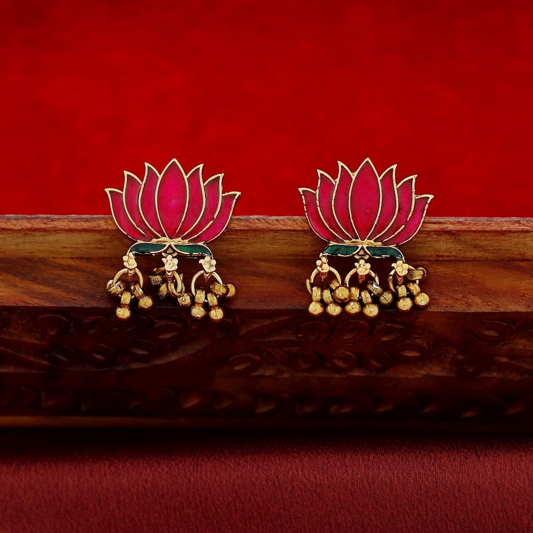 Advaita Enamel Lotus Cluster Golden Ball Neckpiece With Earring