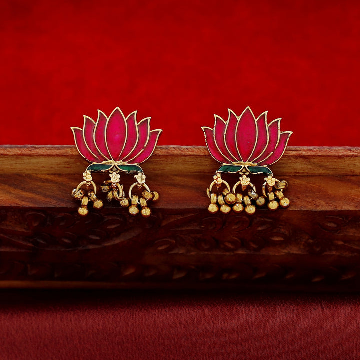 Advaita Enamel Lotus Cluster Golden Ball Neckpiece With Earring