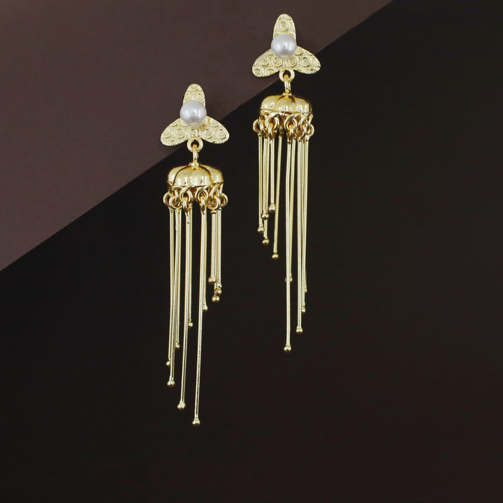 Sachika Golden Flower Pearl Jhumka Stick Earring