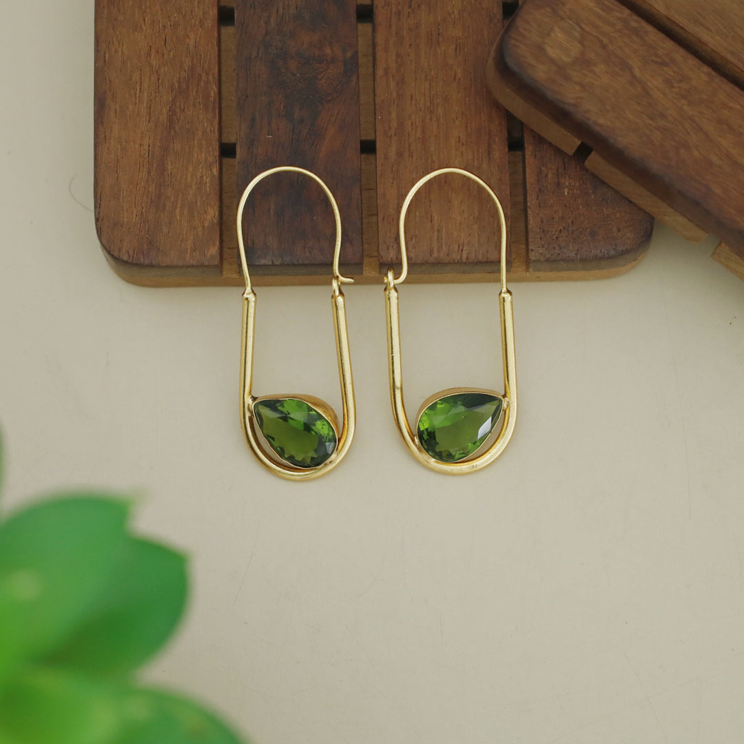 Lucille Golden Oval Drop Glossy Stone Hoop