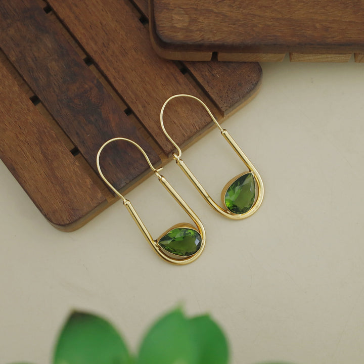 Lucille Golden Oval Drop Glossy Stone Hoop