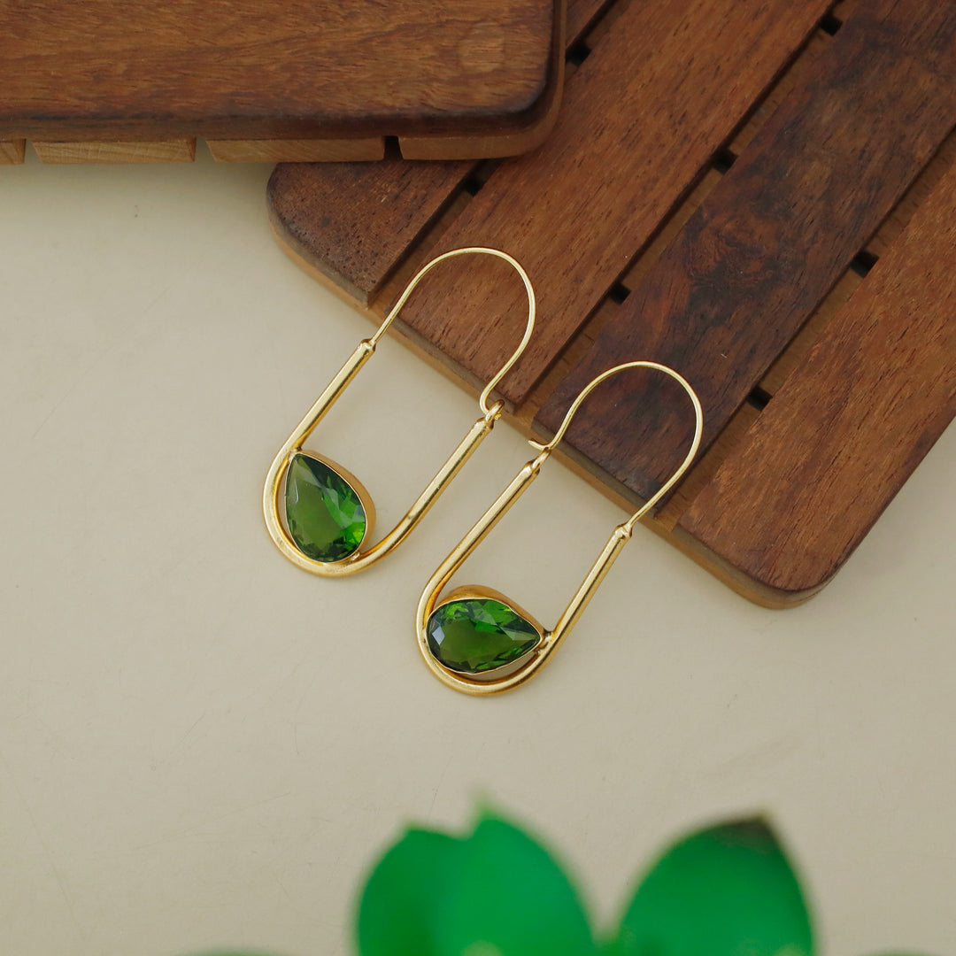 Lucille Golden Oval Drop Glossy Stone Hoop