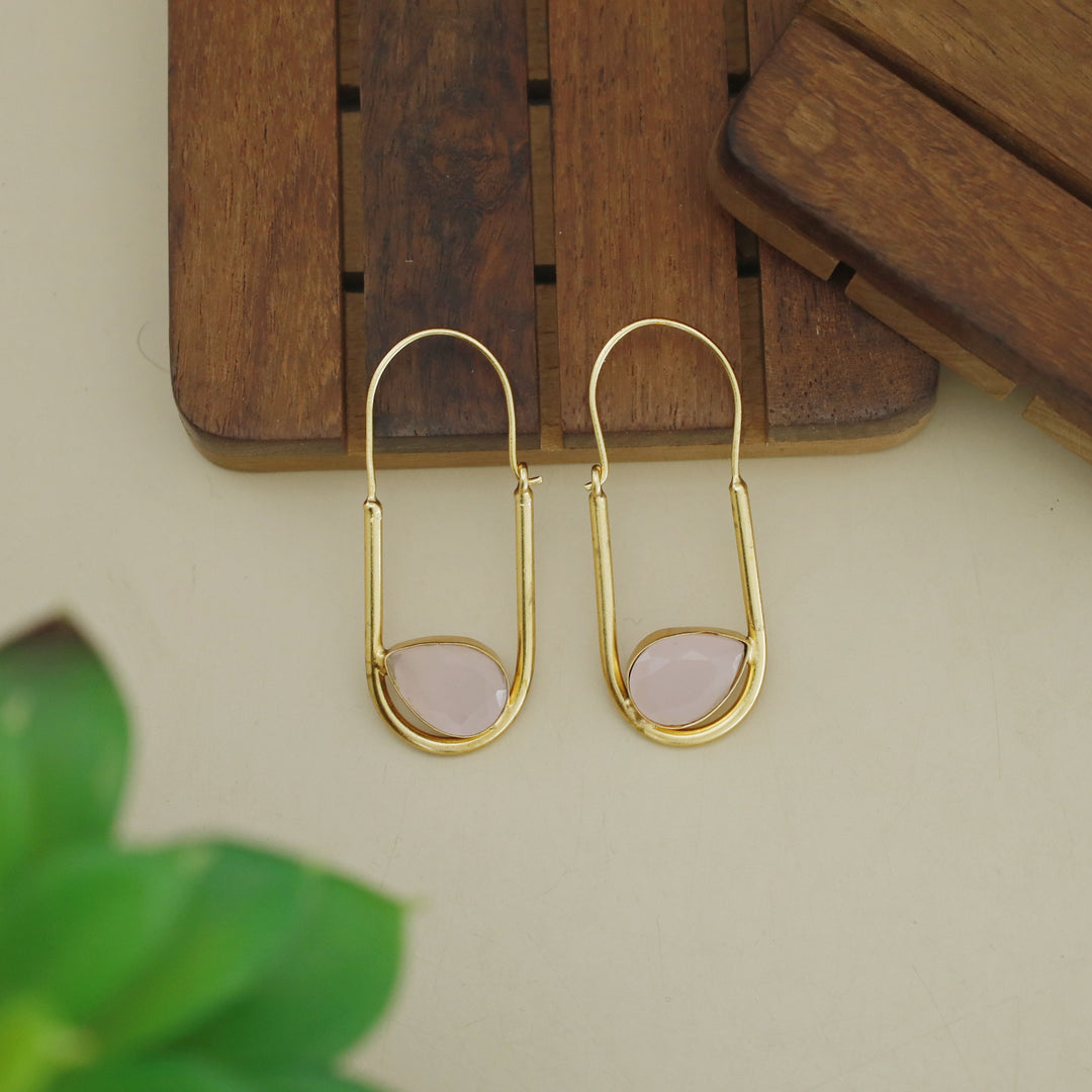 Lucille Golden Oval Drop Glossy Stone Hoop