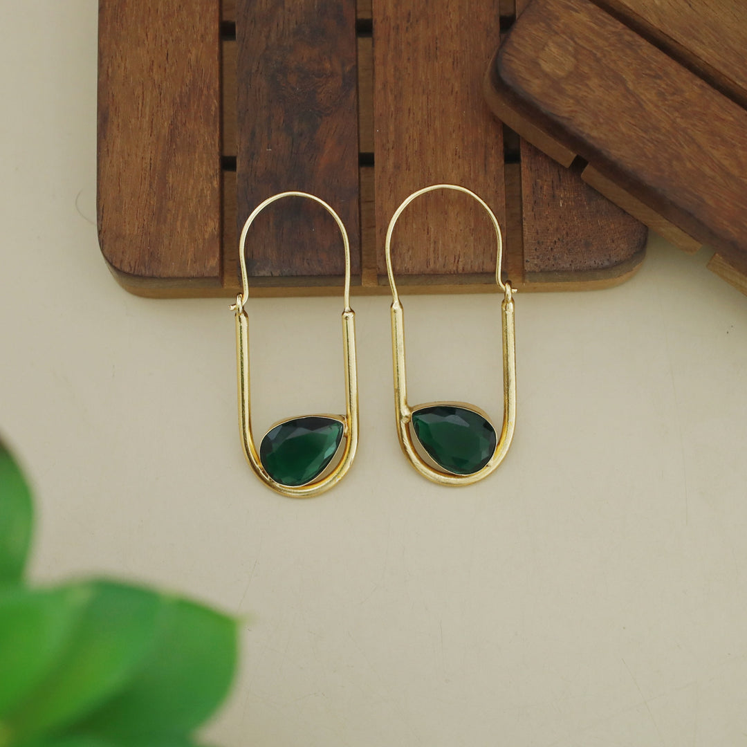 Lucille Golden Oval Drop Glossy Stone Hoop