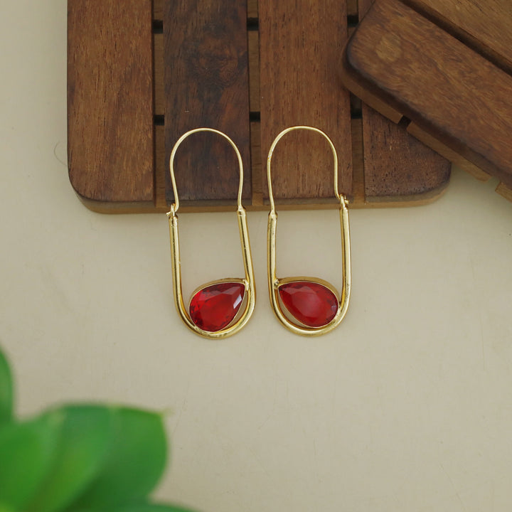 Lucille Golden Oval Drop Glossy Stone Hoop