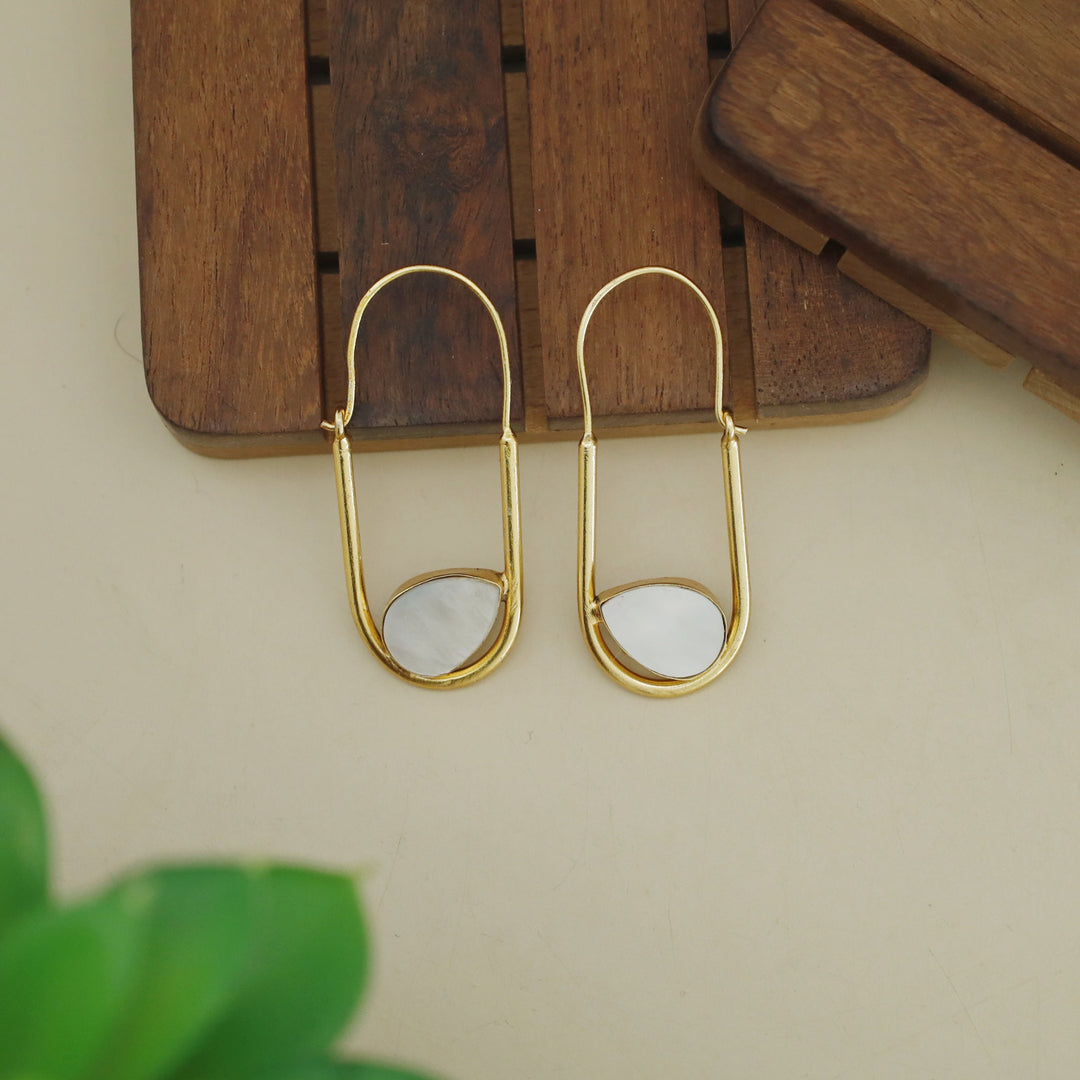 Lucille Golden Oval Drop Glossy Stone Hoop