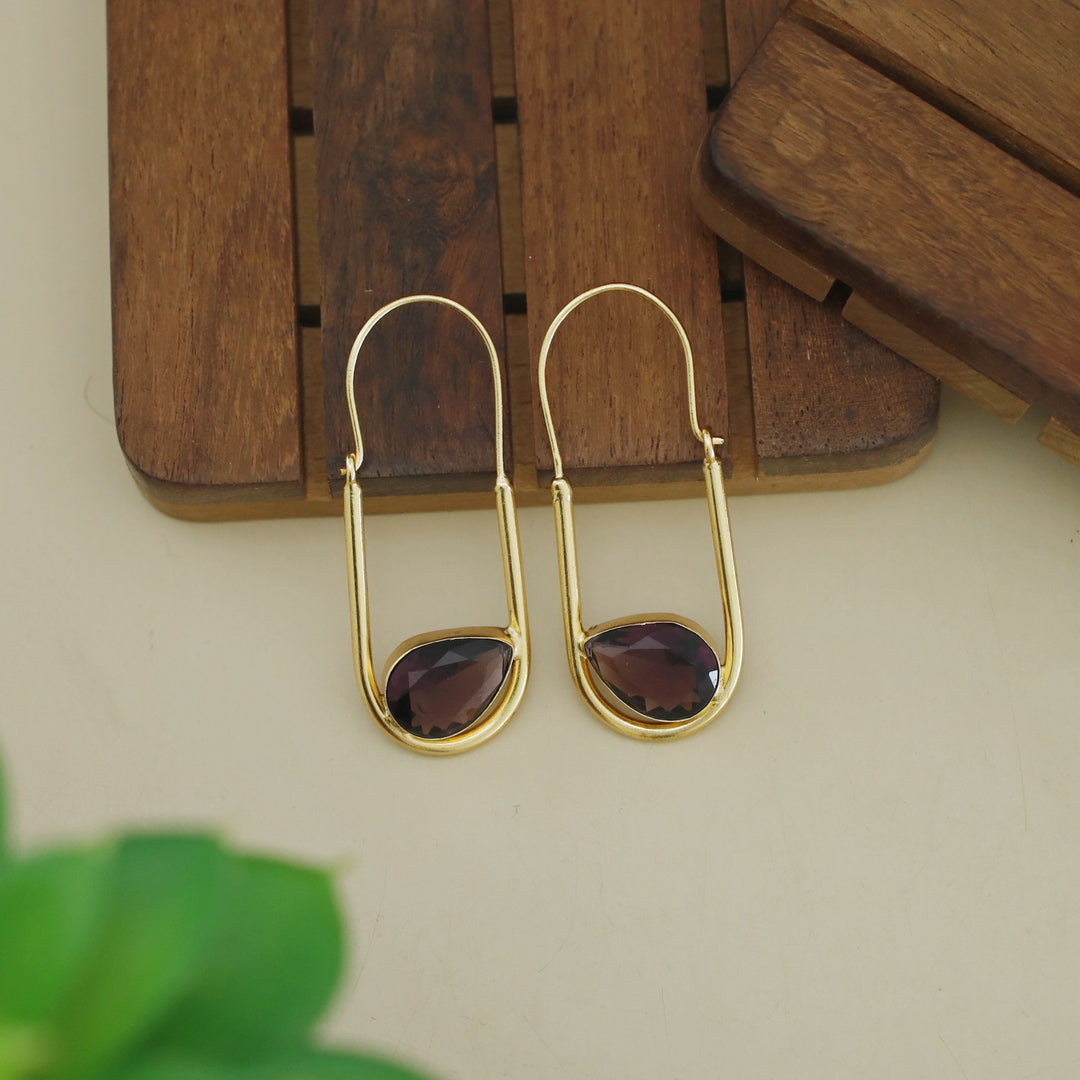 Lucille Golden Oval Drop Glossy Stone Hoop