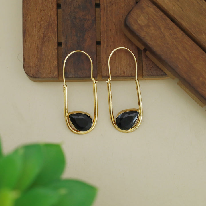 Lucille Golden Oval Drop Glossy Stone Hoop