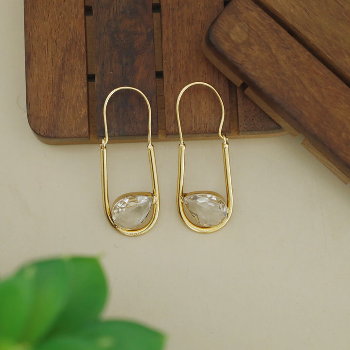 Lucille Golden Oval Drop Glossy Stone Hoop