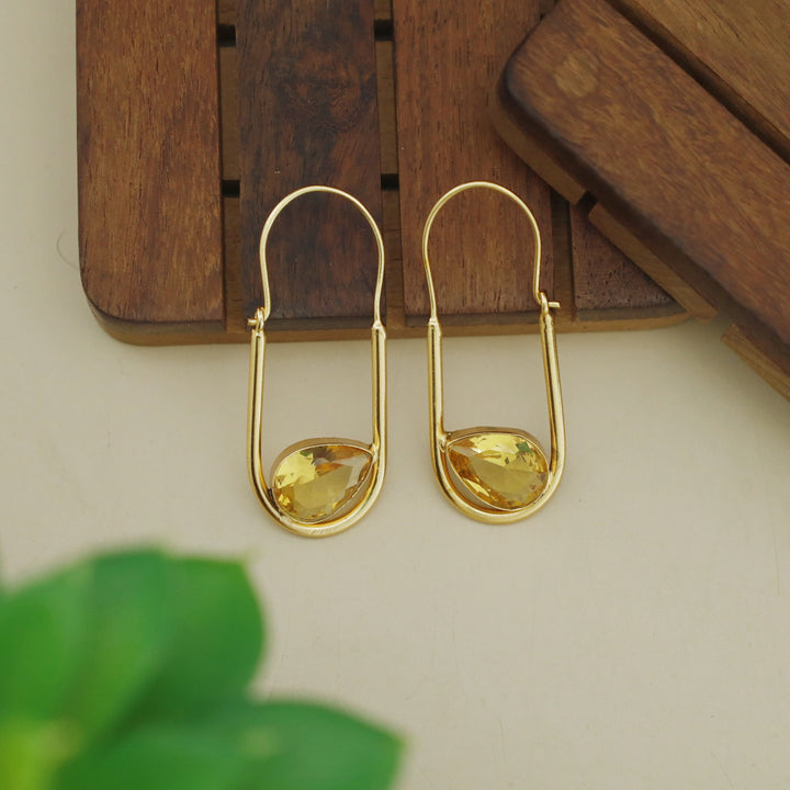 Lucille Golden Oval Drop Glossy Stone Hoop