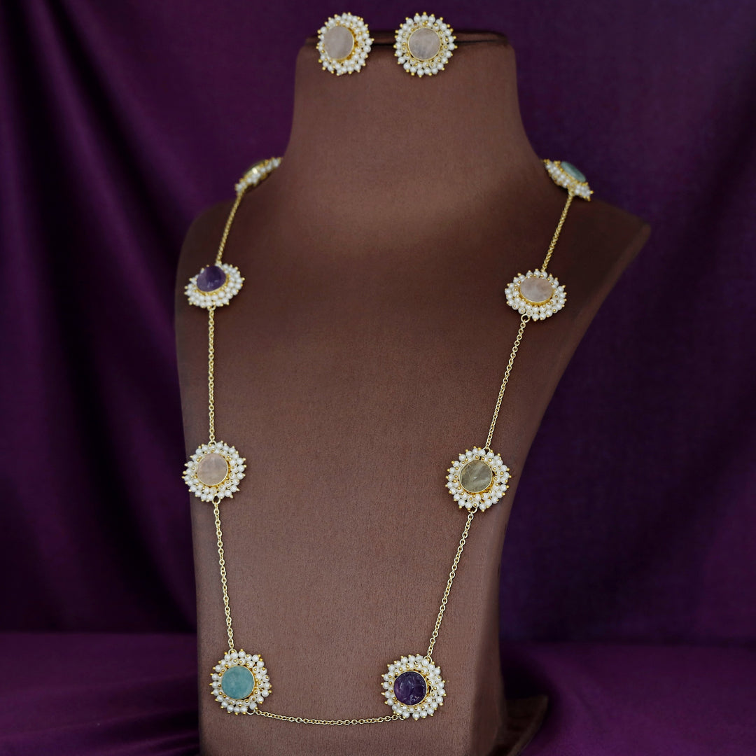 8 Stone Raw Stone Neckpiece with Earring