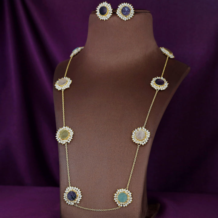 8 Stone Raw Stone Neckpiece with Earring