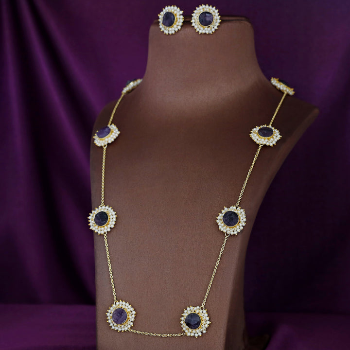 8 Stone Raw Stone Neckpiece with Earring