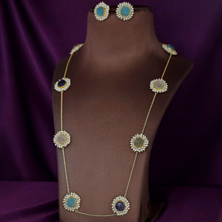 8 Stone Raw Stone Neckpiece with Earring