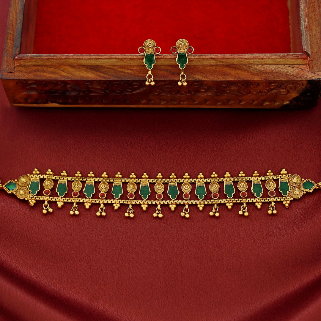 Bhamini Enamel Golden Ball Choker with Earring
