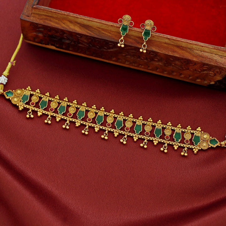 Bhamini Enamel Golden Ball Choker with Earring