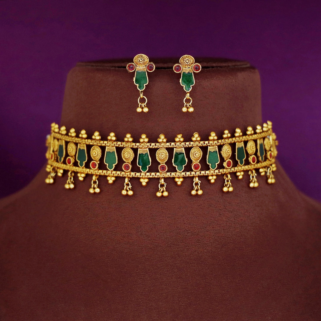 Bhamini Enamel Golden Ball Choker with Earring
