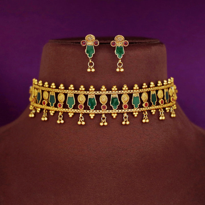 Bhamini Enamel Golden Ball Choker with Earring