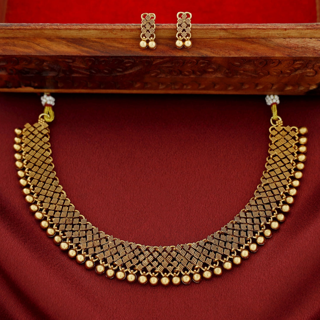 Teja Lakshmi Golden Ball Short Neckpiece With Earring