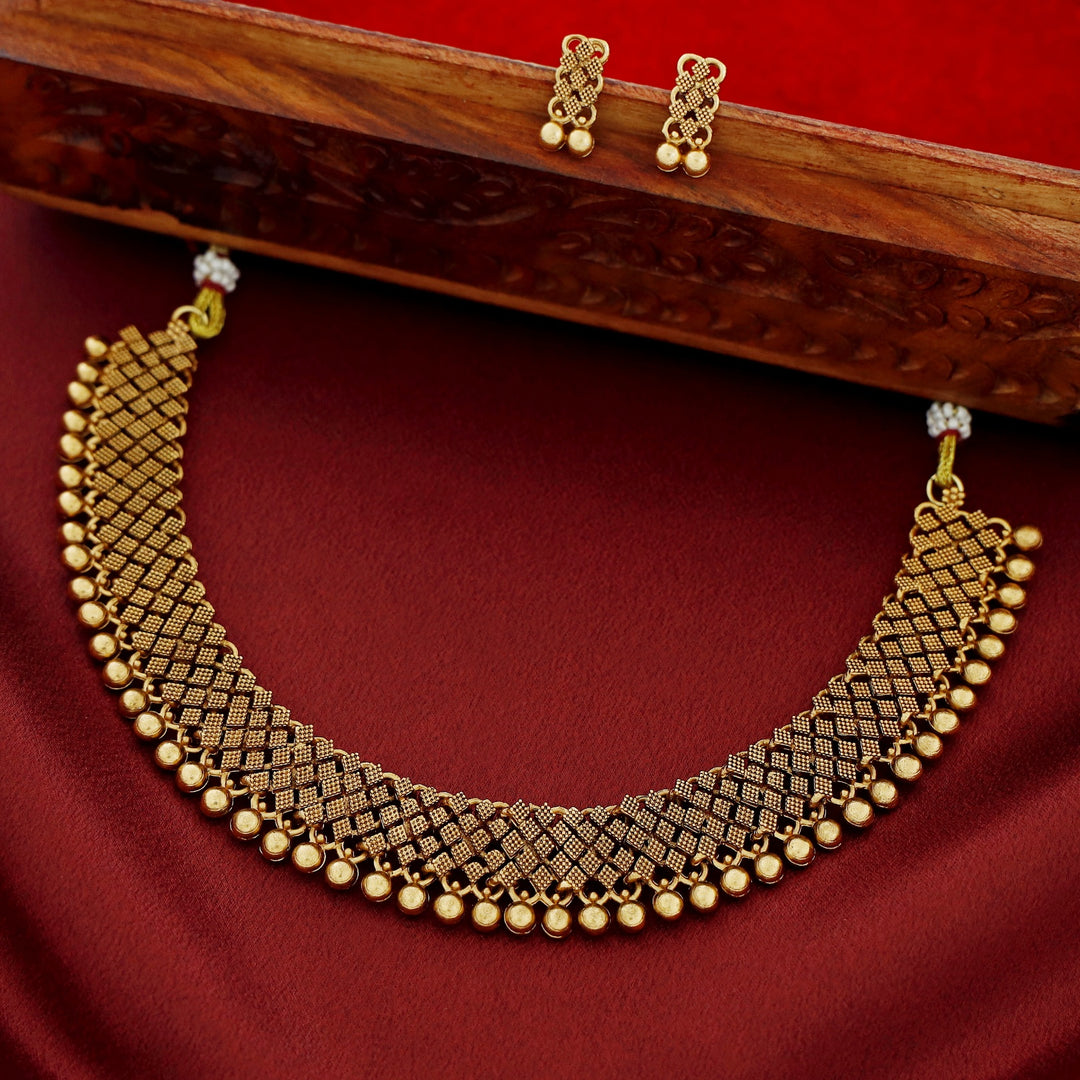 Teja Lakshmi Golden Ball Short Neckpiece With Earring