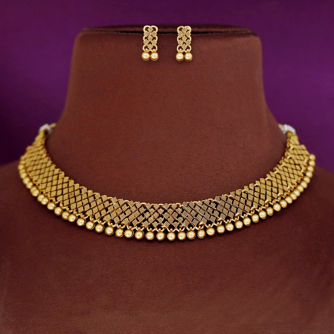 Teja Lakshmi Golden Ball Short Neckpiece With Earring