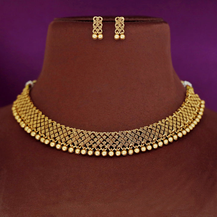Teja Lakshmi Golden Ball Short Neckpiece With Earring
