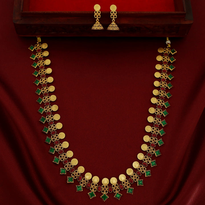 Matangi Kemp Stone Kashi Haram With Earring