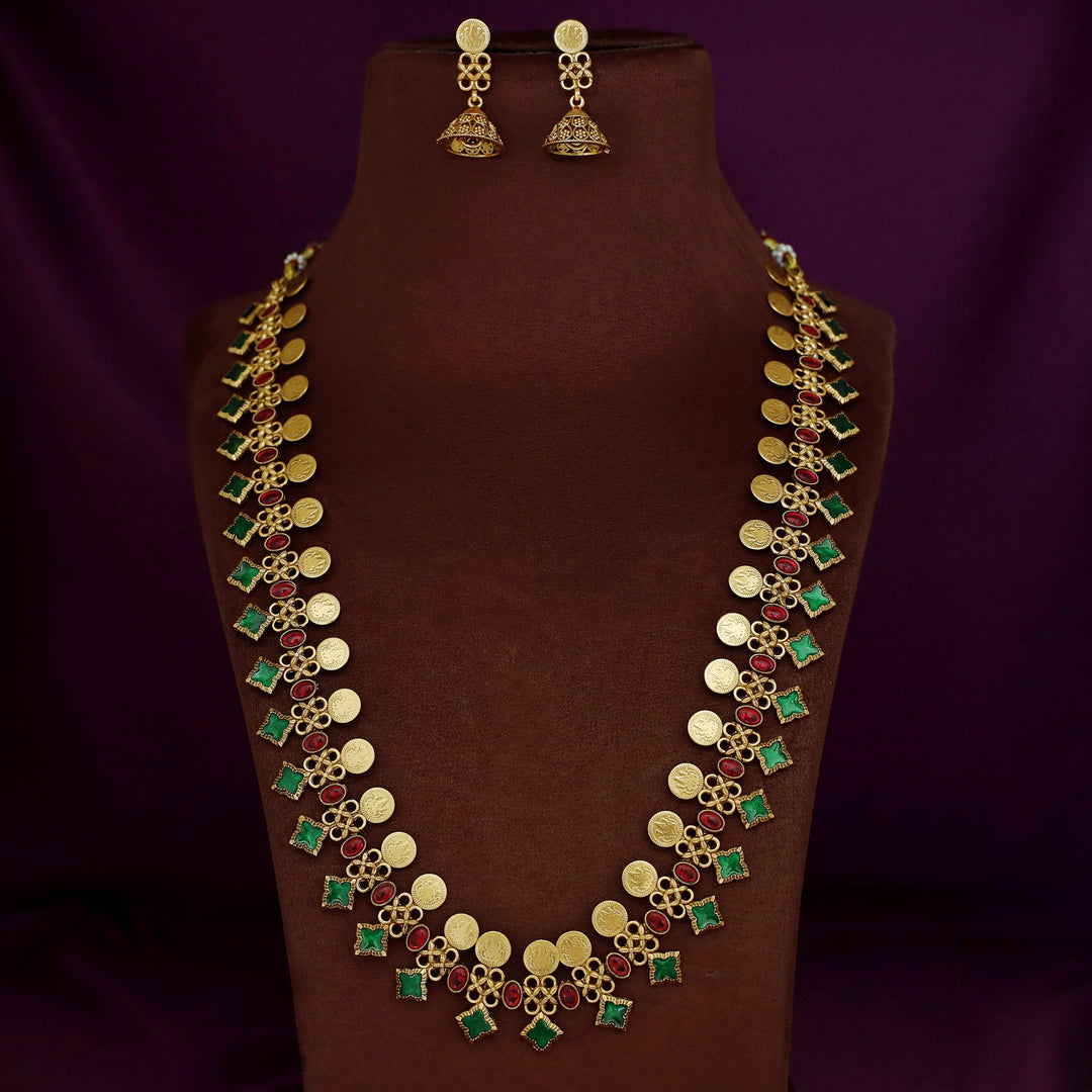 Matangi Kemp Stone Kashi Haram With Earring