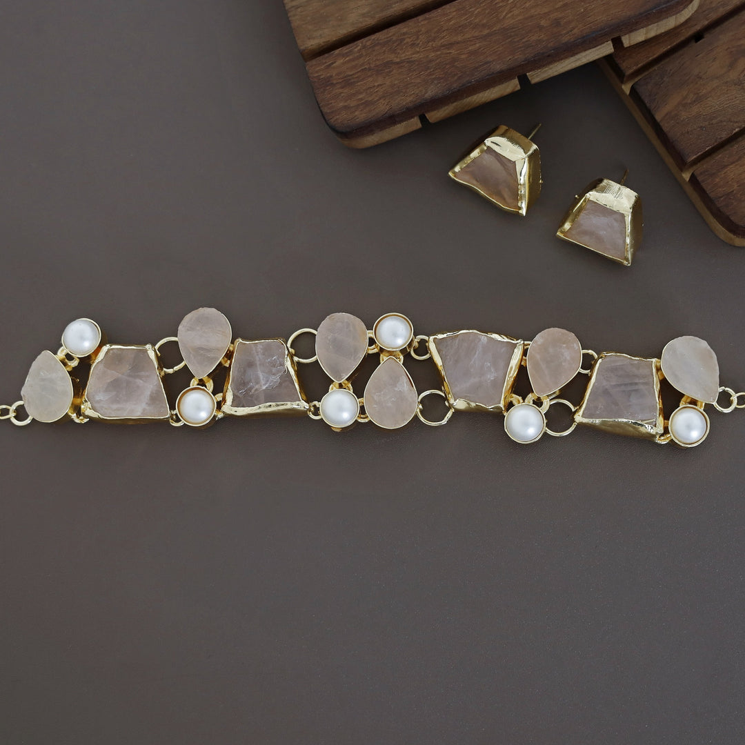Brenda Golden Raw Stone + Pearl Choker With Stud