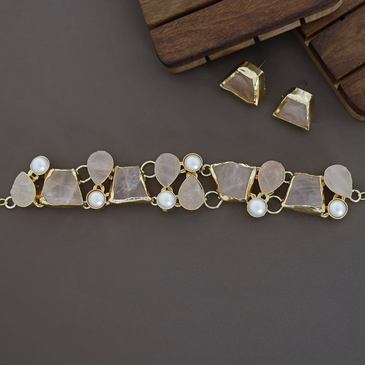Brenda Golden Raw Stone + Pearl Choker With Stud