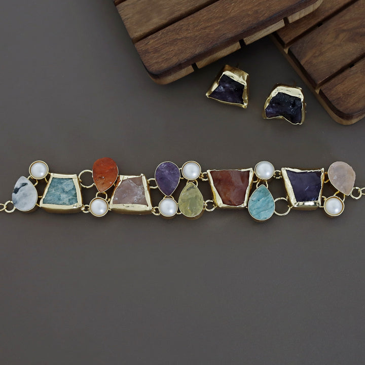 Brenda Golden Raw Stone + Pearl Choker With Stud