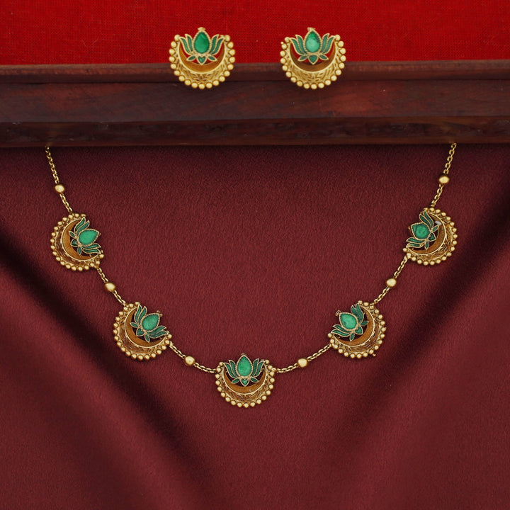 Maitreyi Padma Half Moon Short Neckpiece With Earring