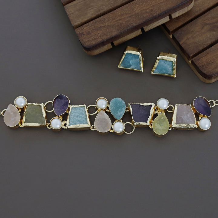 Brenda Golden Raw Stone + Pearl Choker With Stud
