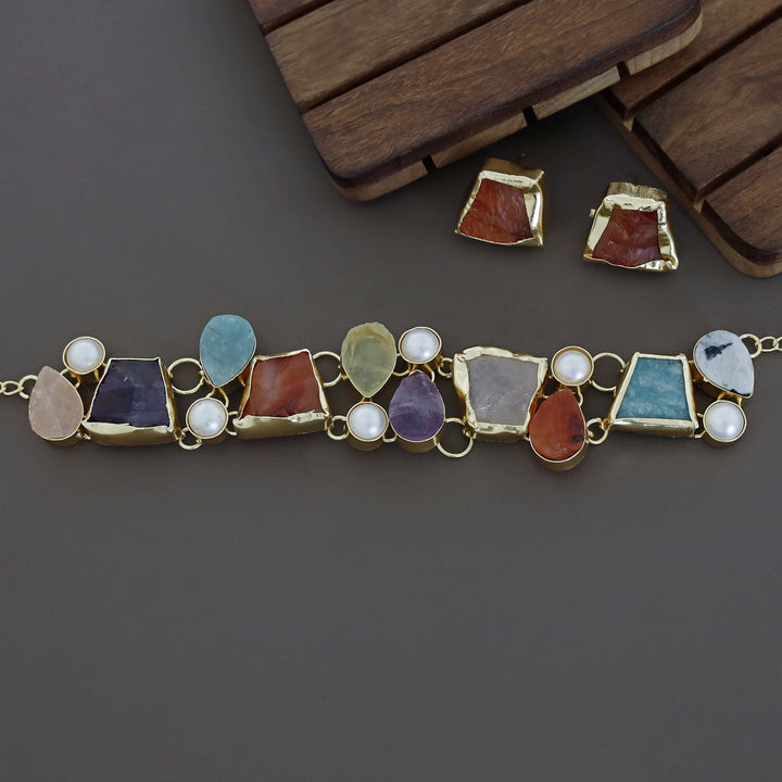 Brenda Golden Raw Stone + Pearl Choker With Stud
