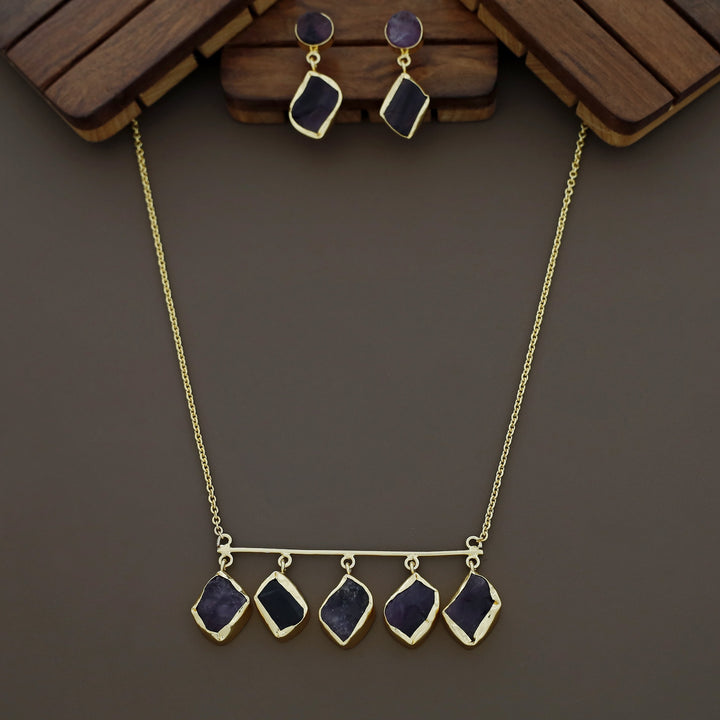Meteorite Raw Stone Neckpiece with Earrings