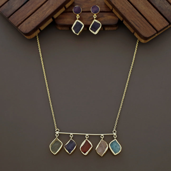 Meteorite Raw Stone Neckpiece with Earrings