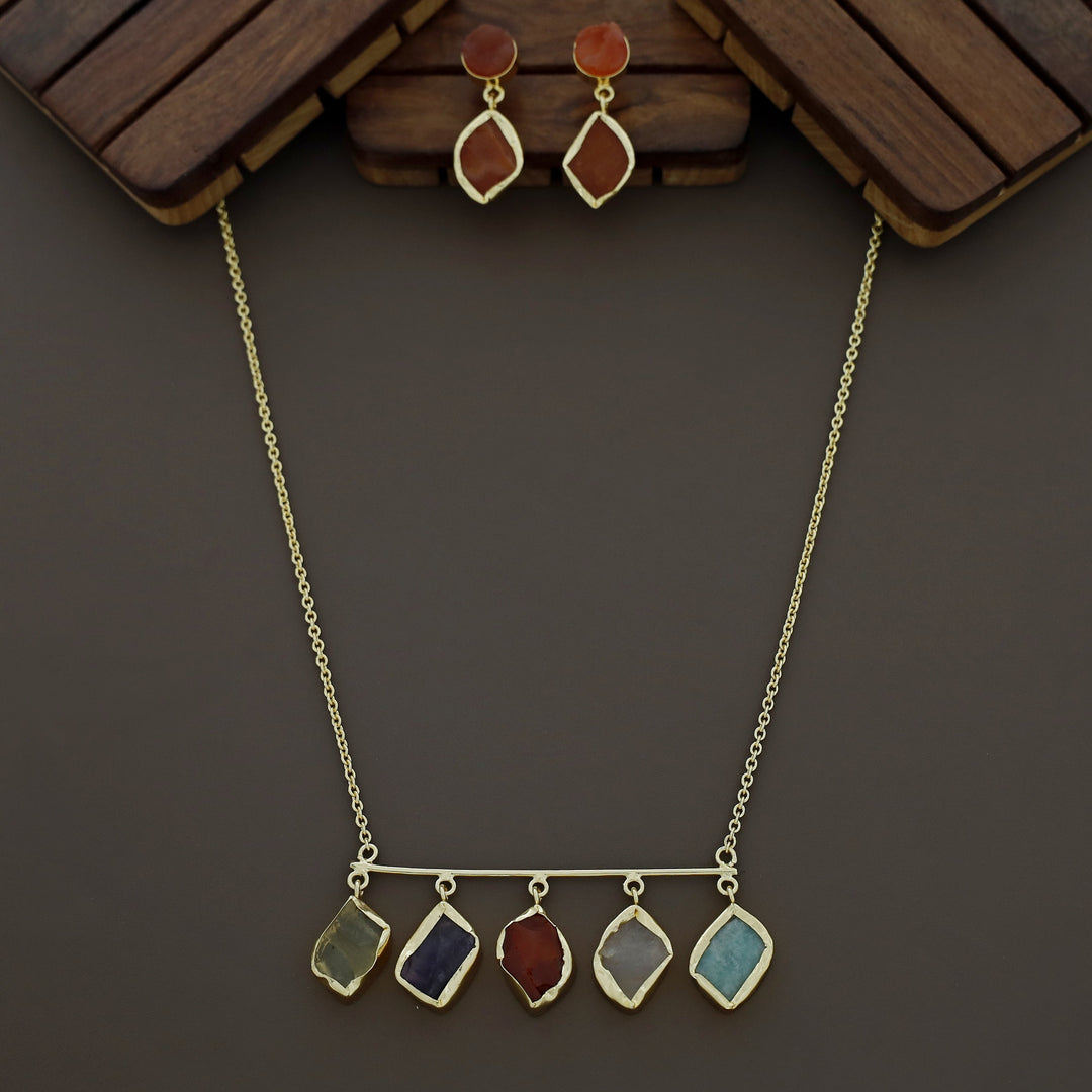 Meteorite Raw Stone Neckpiece with Earrings