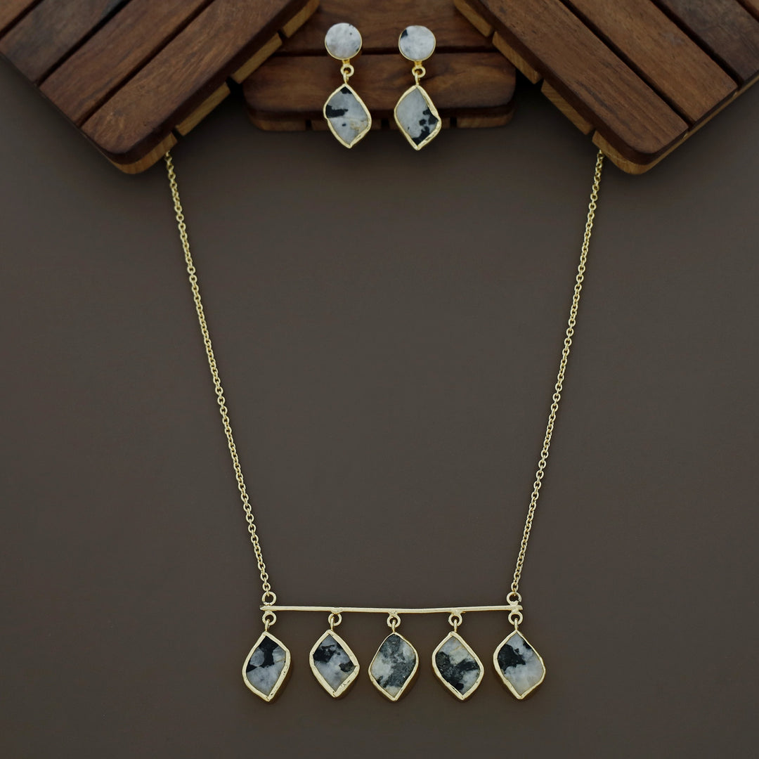 Meteorite Raw Stone Neckpiece with Earrings