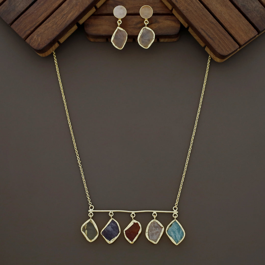 Meteorite Raw Stone Neckpiece with Earrings
