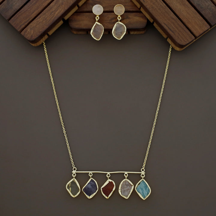 Meteorite Raw Stone Neckpiece with Earrings
