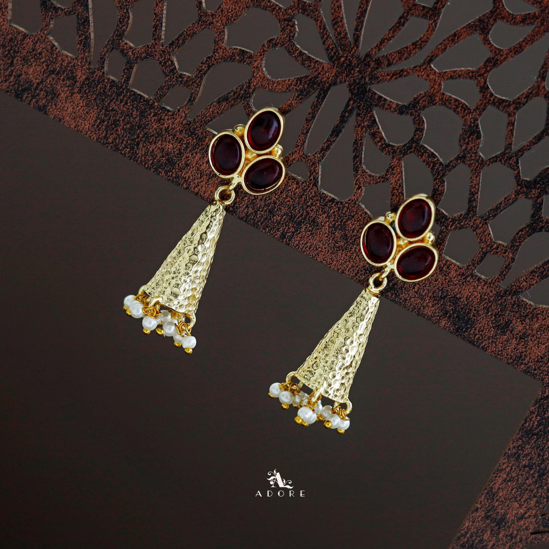 Golden Frost Cone Tri Glossy Oval Pearl Earring