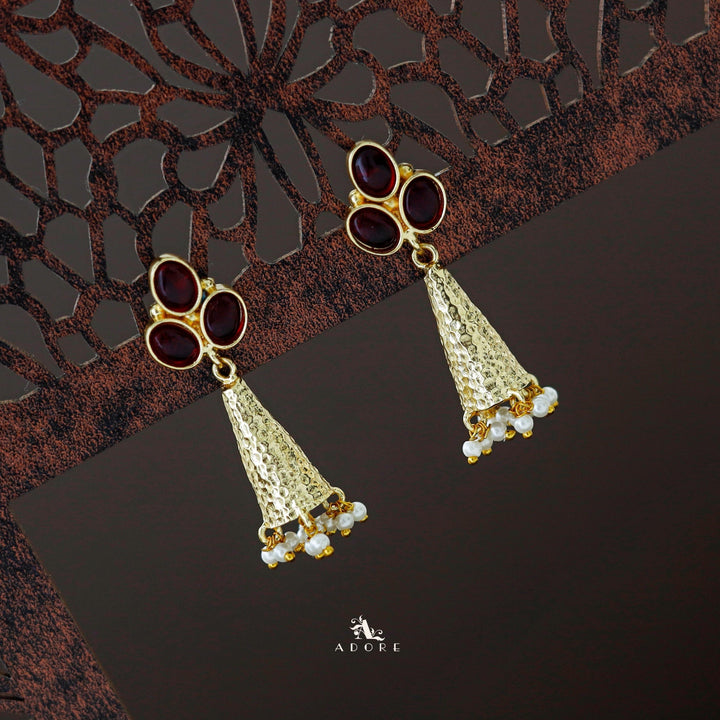 Golden Frost Cone Tri Glossy Oval Pearl Earring
