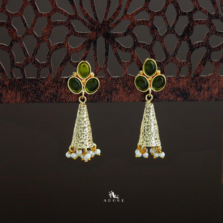 Golden Frost Cone Tri Glossy Oval Pearl Earring