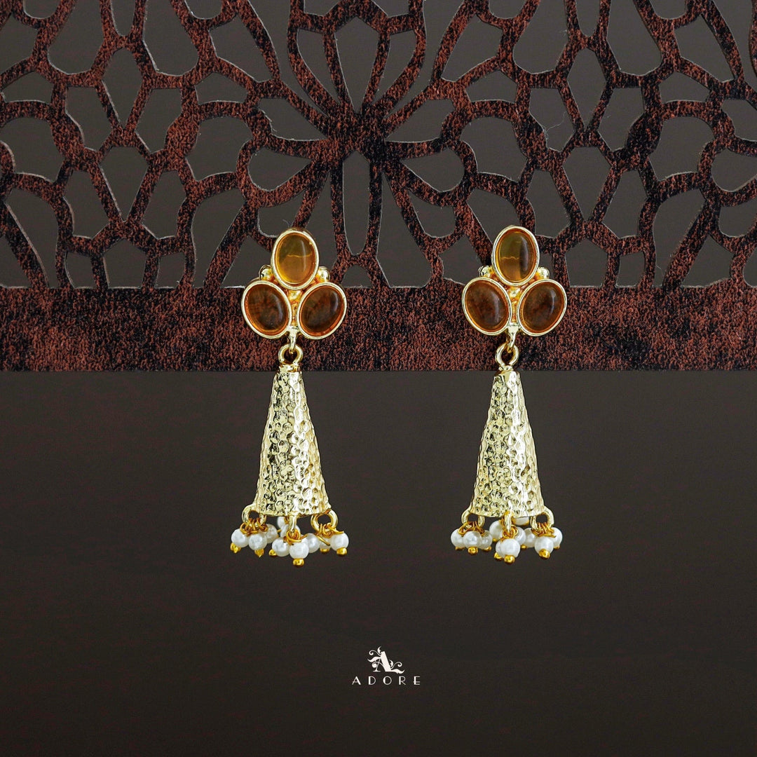 Golden Frost Cone Tri Glossy Oval Pearl Earring