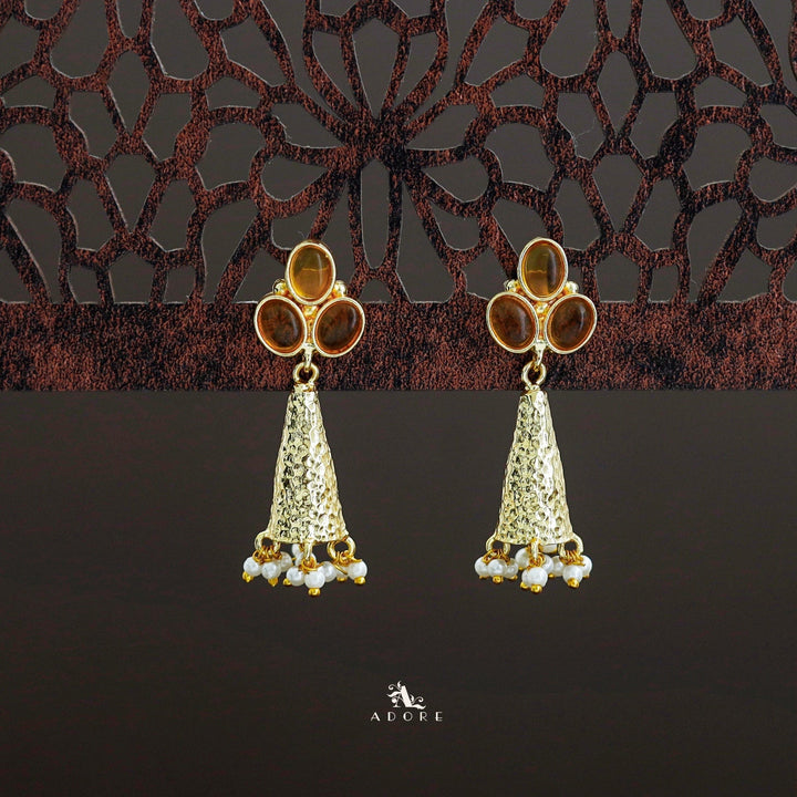 Golden Frost Cone Tri Glossy Oval Pearl Earring