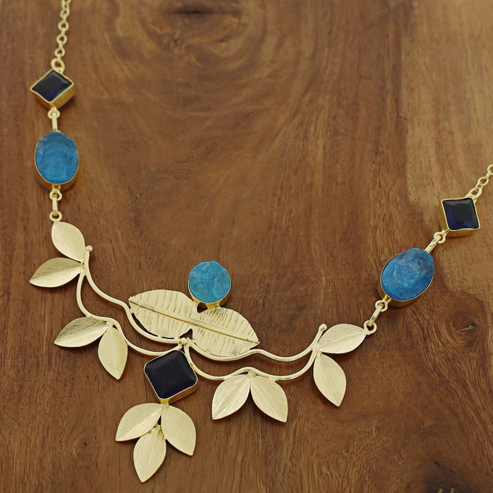 Golden Textured Leafy Dyed + Glossy Stone Neckpiece
