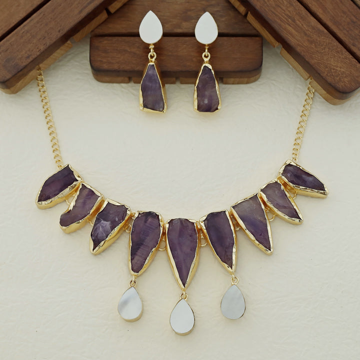 Augusta MOP + Dyed + Raw Stone Short Neckpiece With Earring
