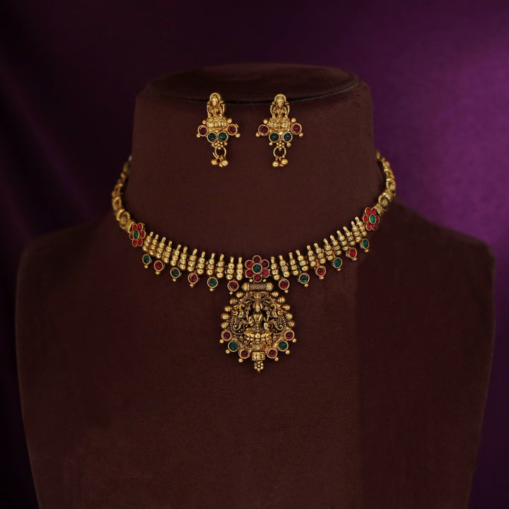 Lakshmi Bud Flower Neckpiece with Earring