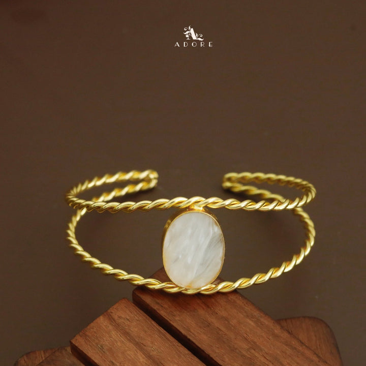 Golden Twisted Oval MOP Bangle