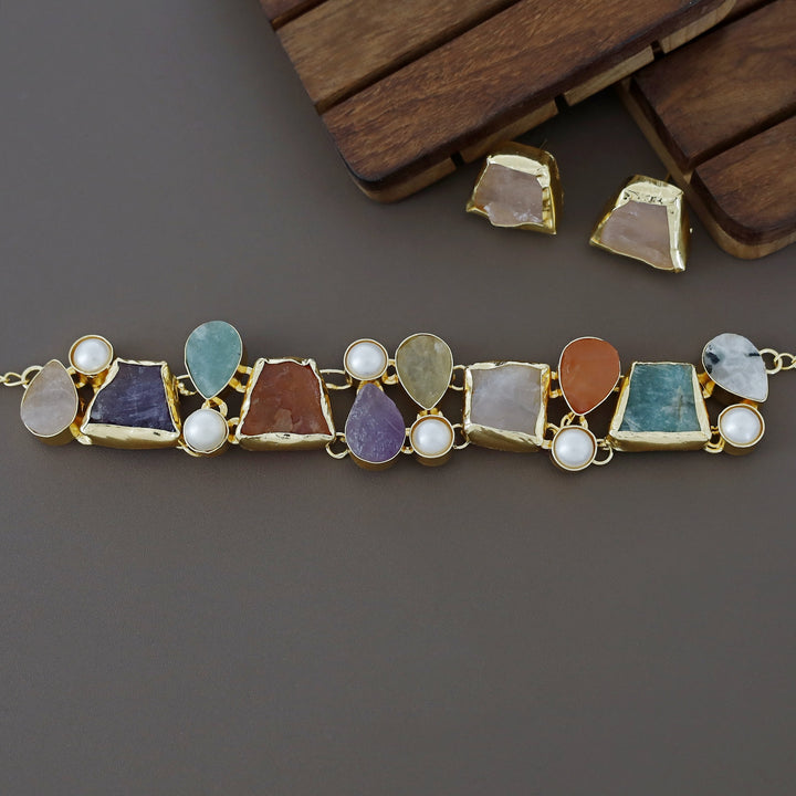 Brenda Golden Raw Stone + Pearl Choker With Stud